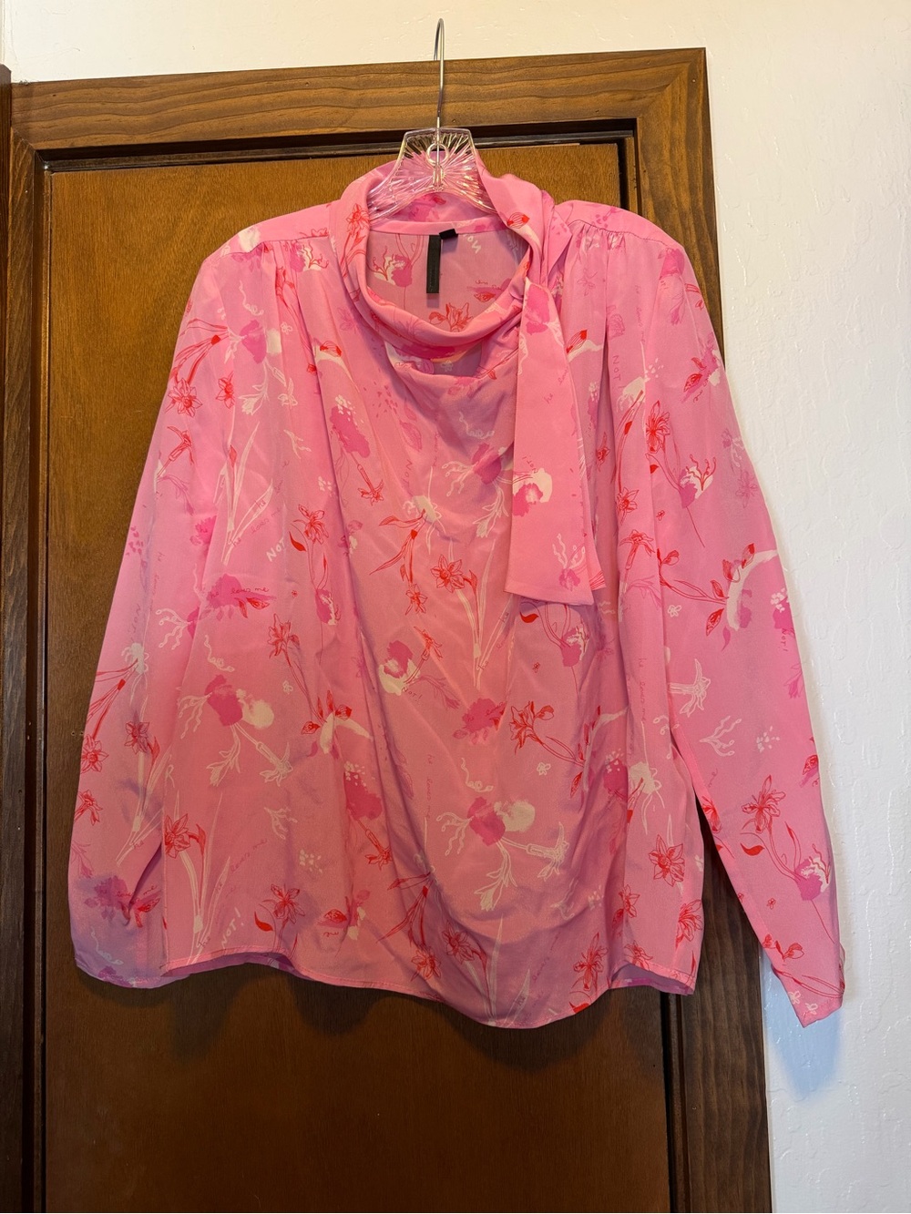 Top Shop Pink Floral Tie-Neck Blouse
